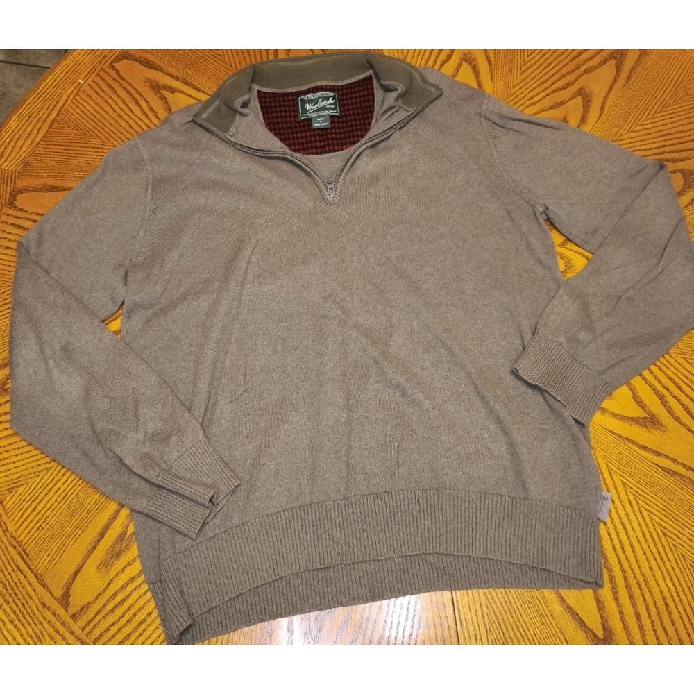 Woolrich Sweater Mens Large  1/4 Zip Pullover Mock Neck Wool Blend Olive‎ Green